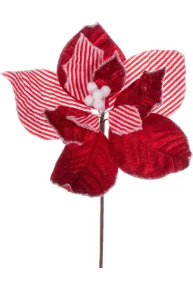 11" Red and White Striped Flower (Set of 6)