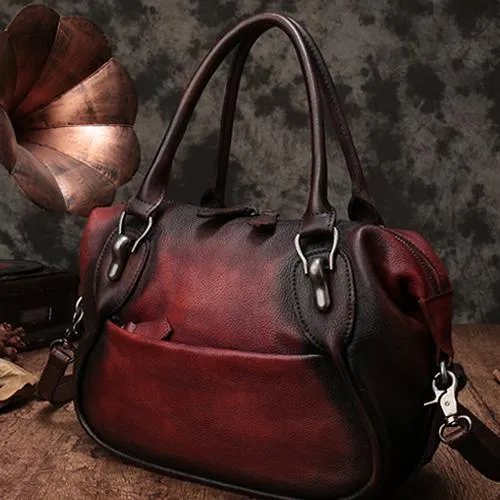 13" Vintage Leather Handbag Retro Shoulder Handbag Purse Western Leather Purses