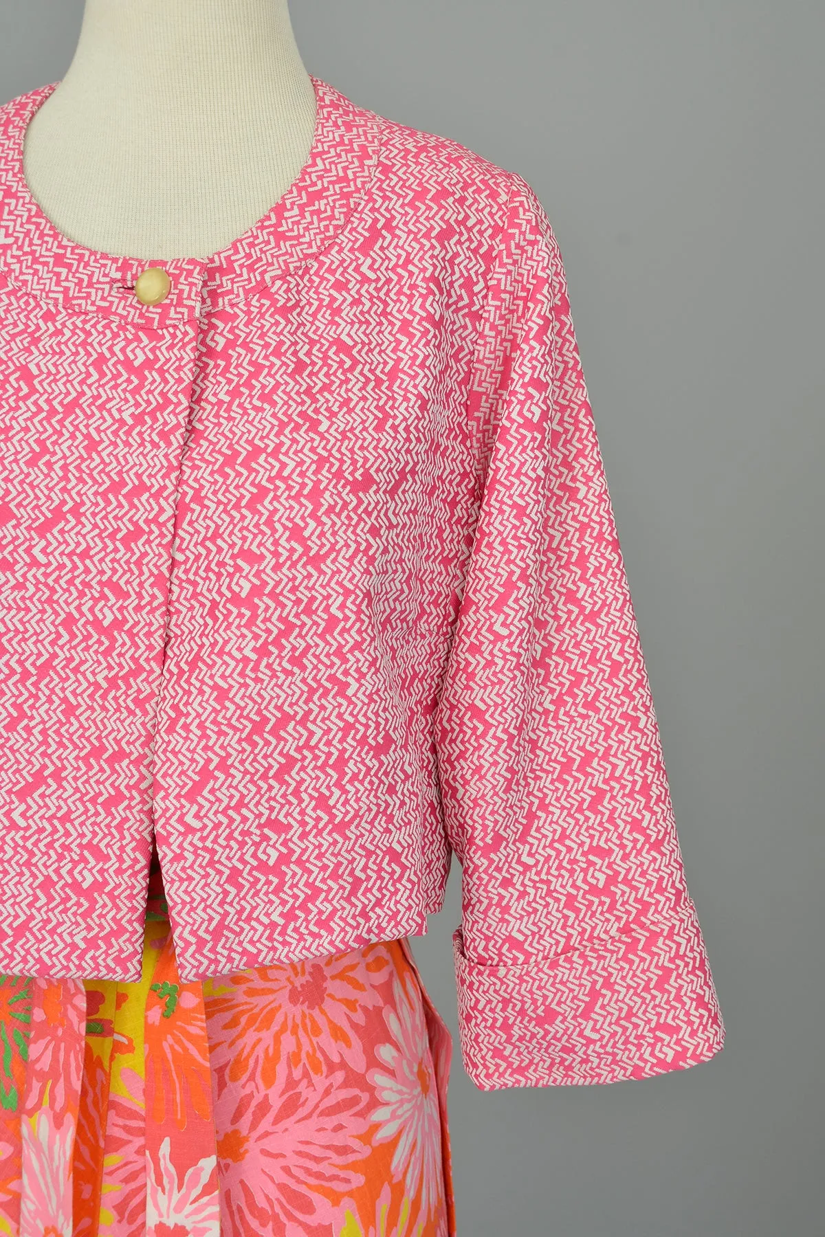 1960s 70s Adele Simpson Pink White Retro Cropped Blazer