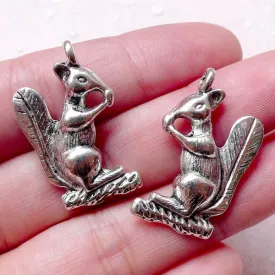 3D Squirrel Charms Pendant (2pcs / 17mm x 28mm / Tibetan Silver / 2 Sided) Cute Animal Jewelry Keychain Charm Bracelet Zipper Pull CHM994