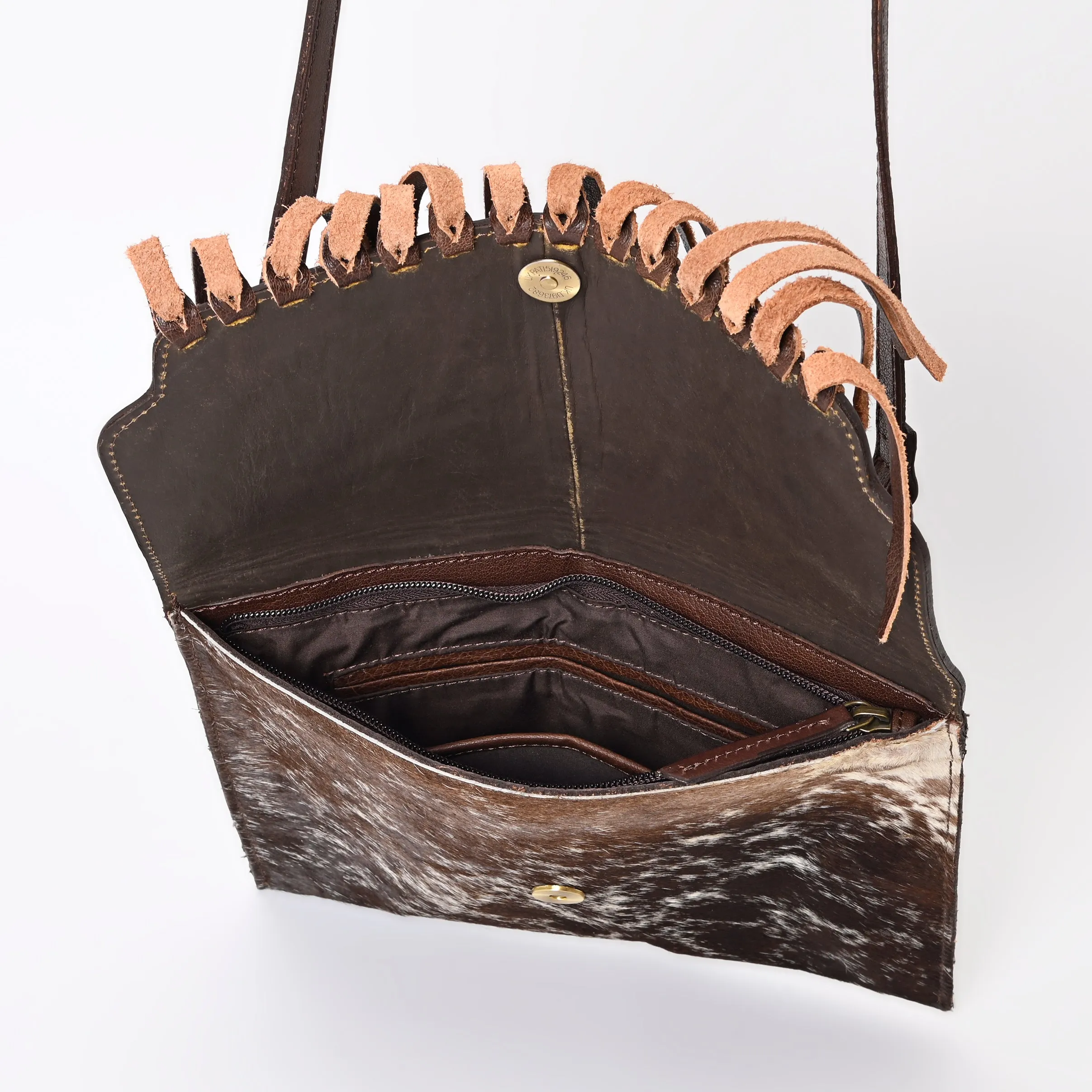 A&A-844A  Montana West Hand Tooled 100% Genuine Leather Hair On Cowhide  Fringe Crossbody