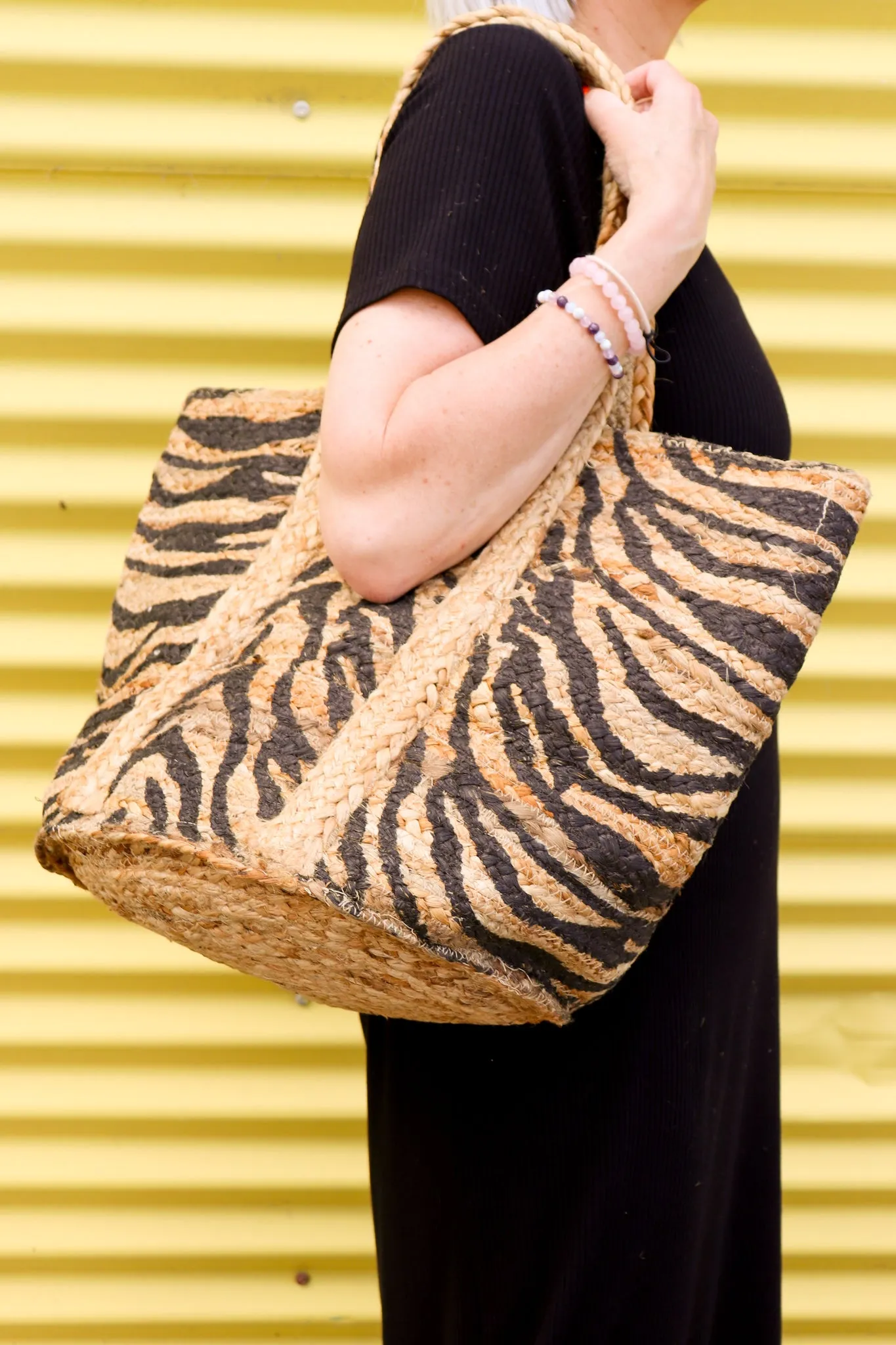 Adorne Jungle Love Woven Jute Tote Bag