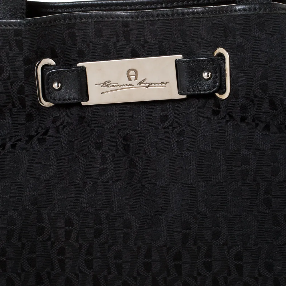 AIGNER Black Signature Canvas and Leather Tote