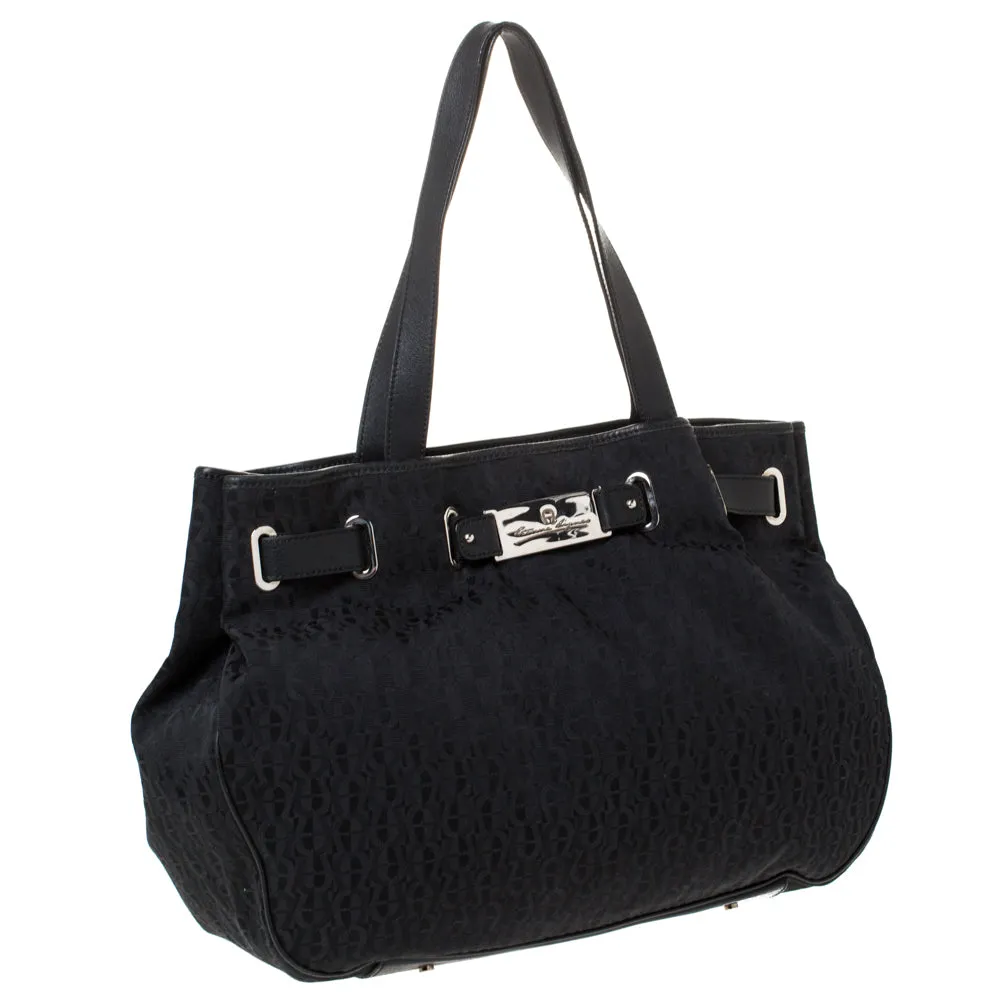 AIGNER Black Signature Canvas and Leather Tote