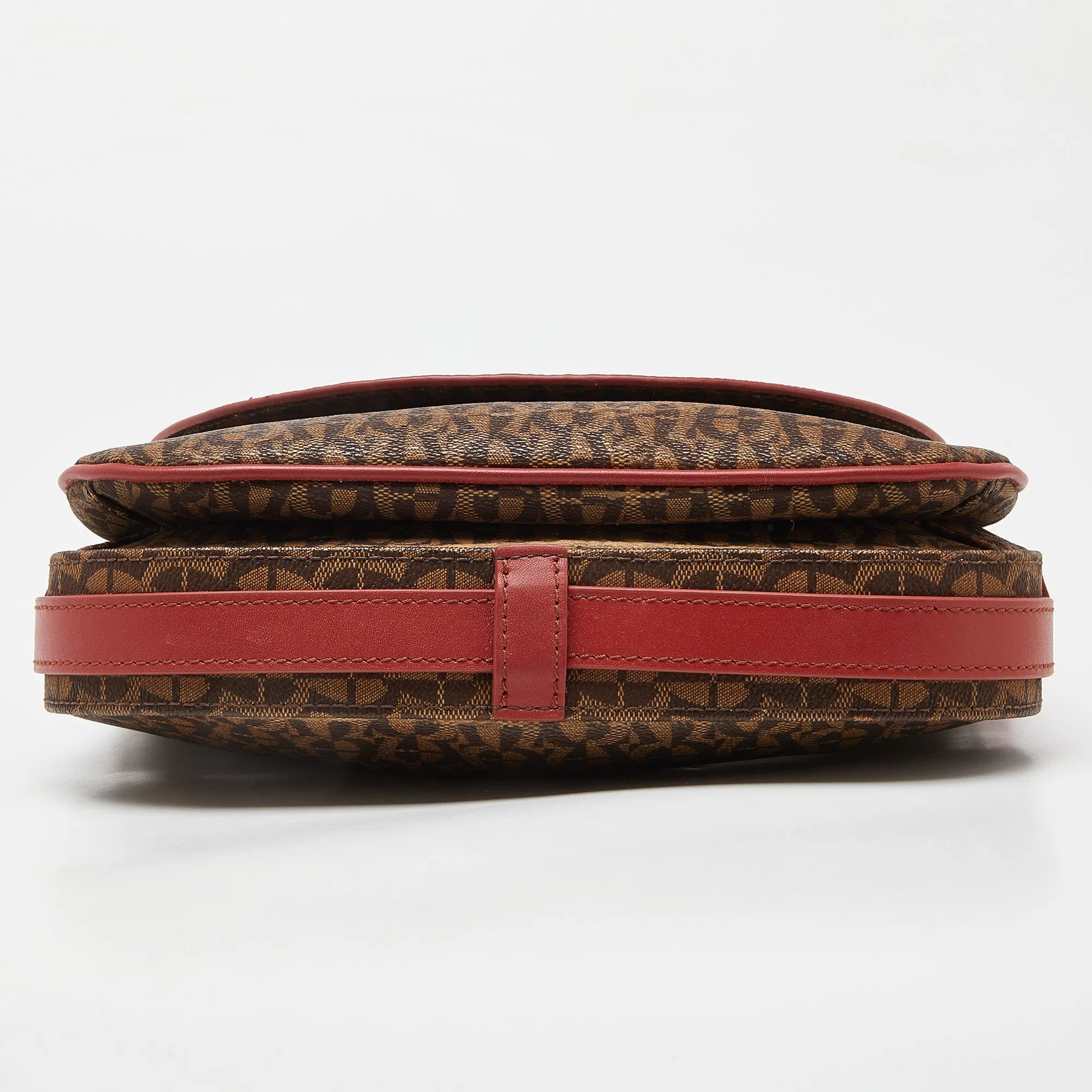 AIGNER Brown/Red Signature Coated Canvas and Leather Crossbody Bag