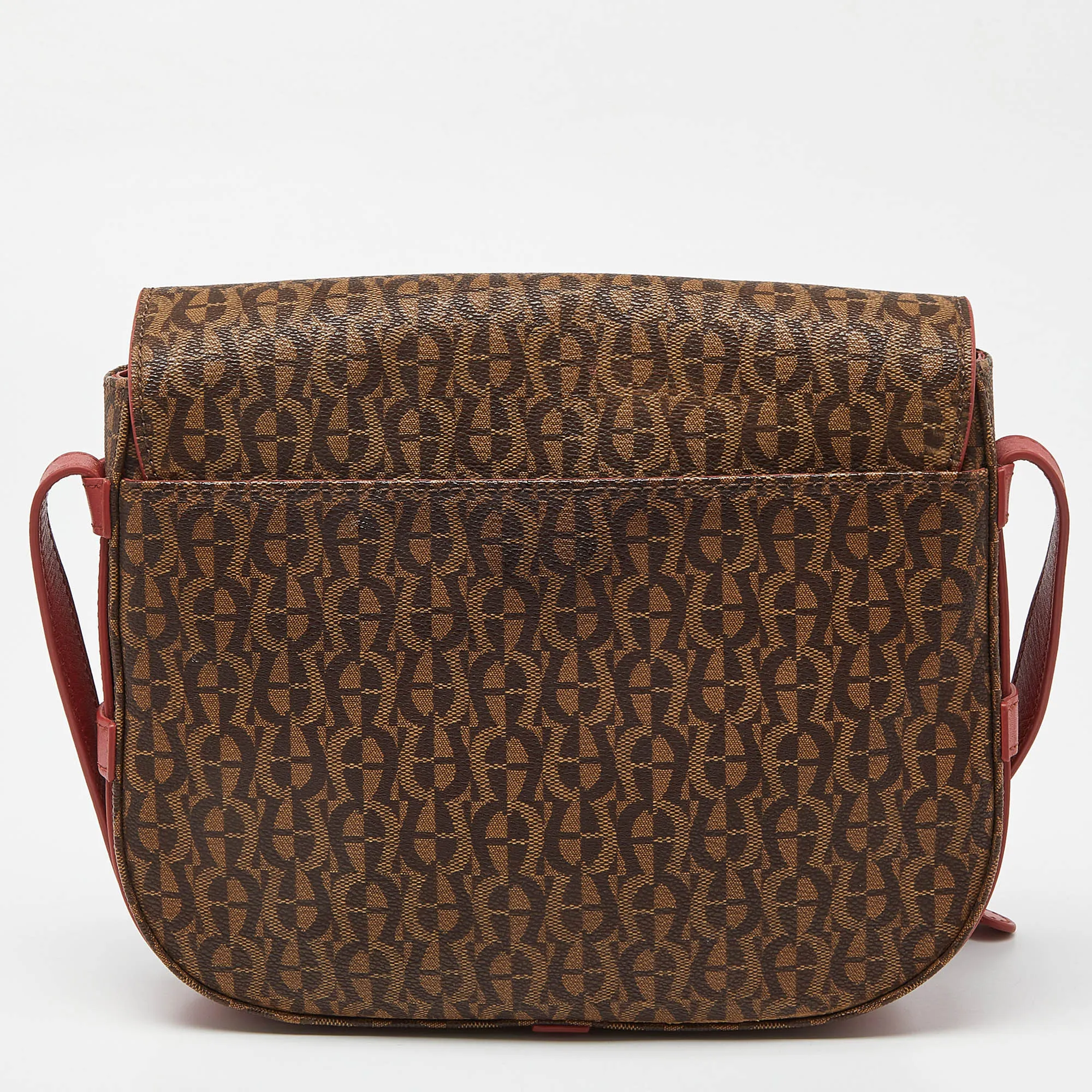 AIGNER Brown/Red Signature Coated Canvas and Leather Crossbody Bag