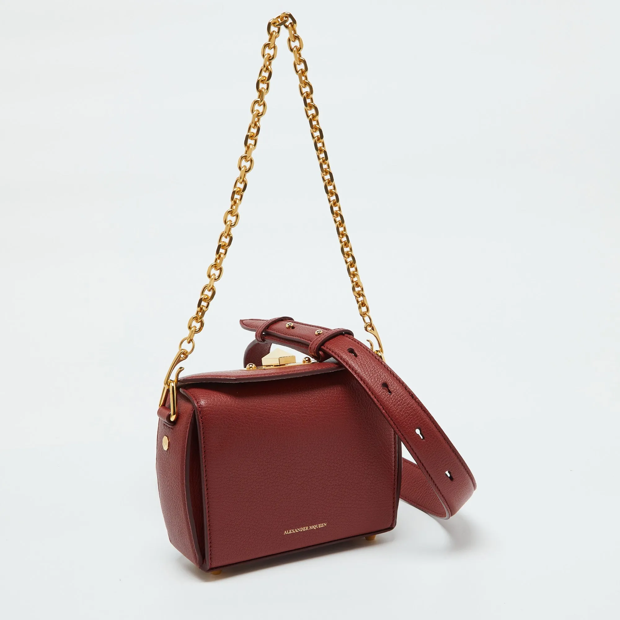 ALEXANDER MCQUEEN Brick Brown Leather Box Crossbody Bag