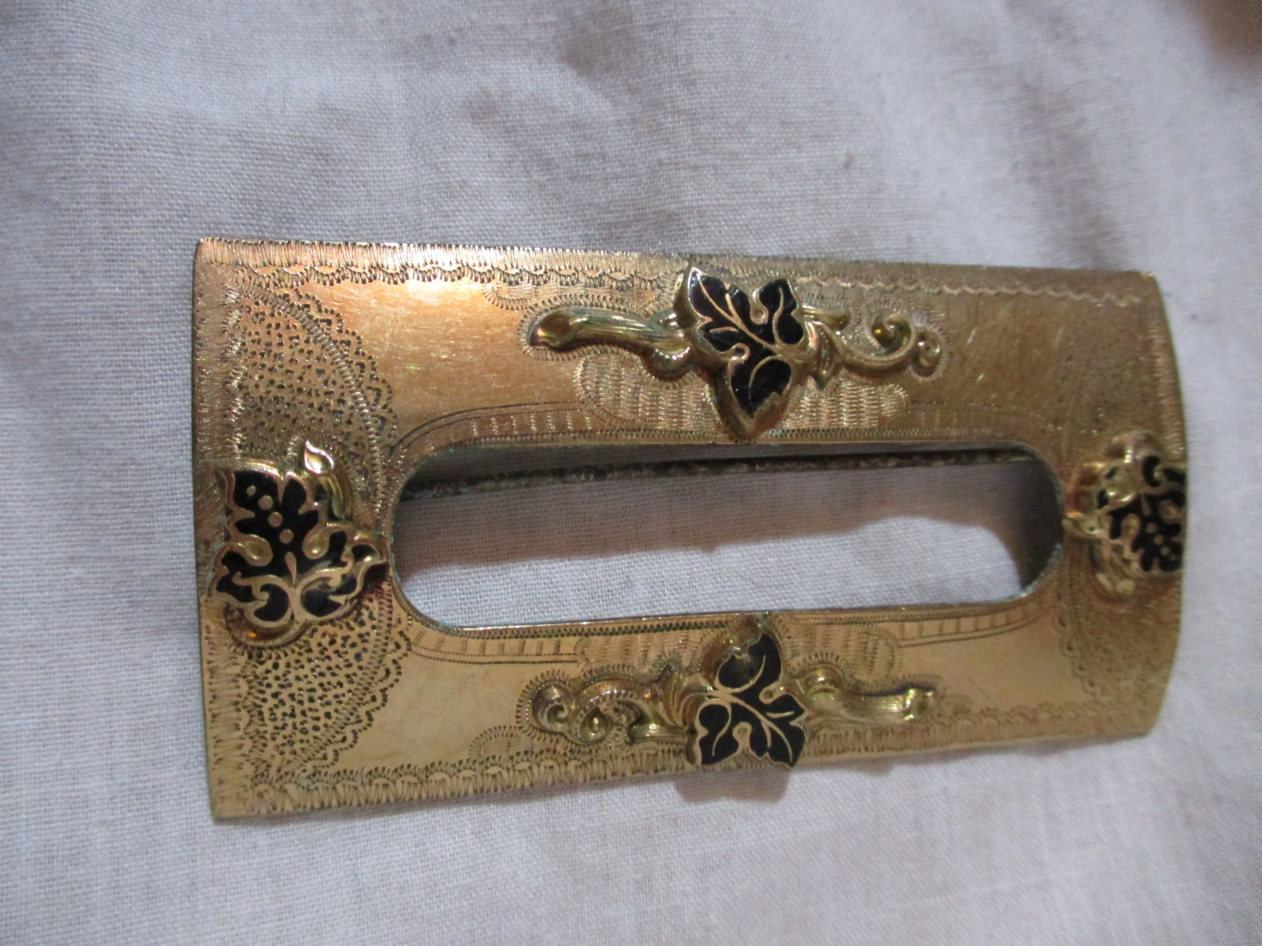 Antique Vintage Retro GOLD LEAF Art Deco Brooch Pin Buckle Frame Jewelry Rectangle