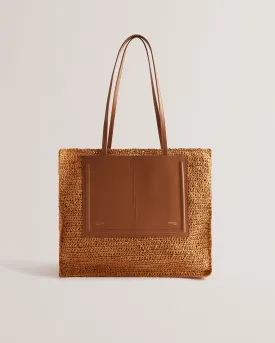 Ashvi Raffia Large Tote Bag Brown