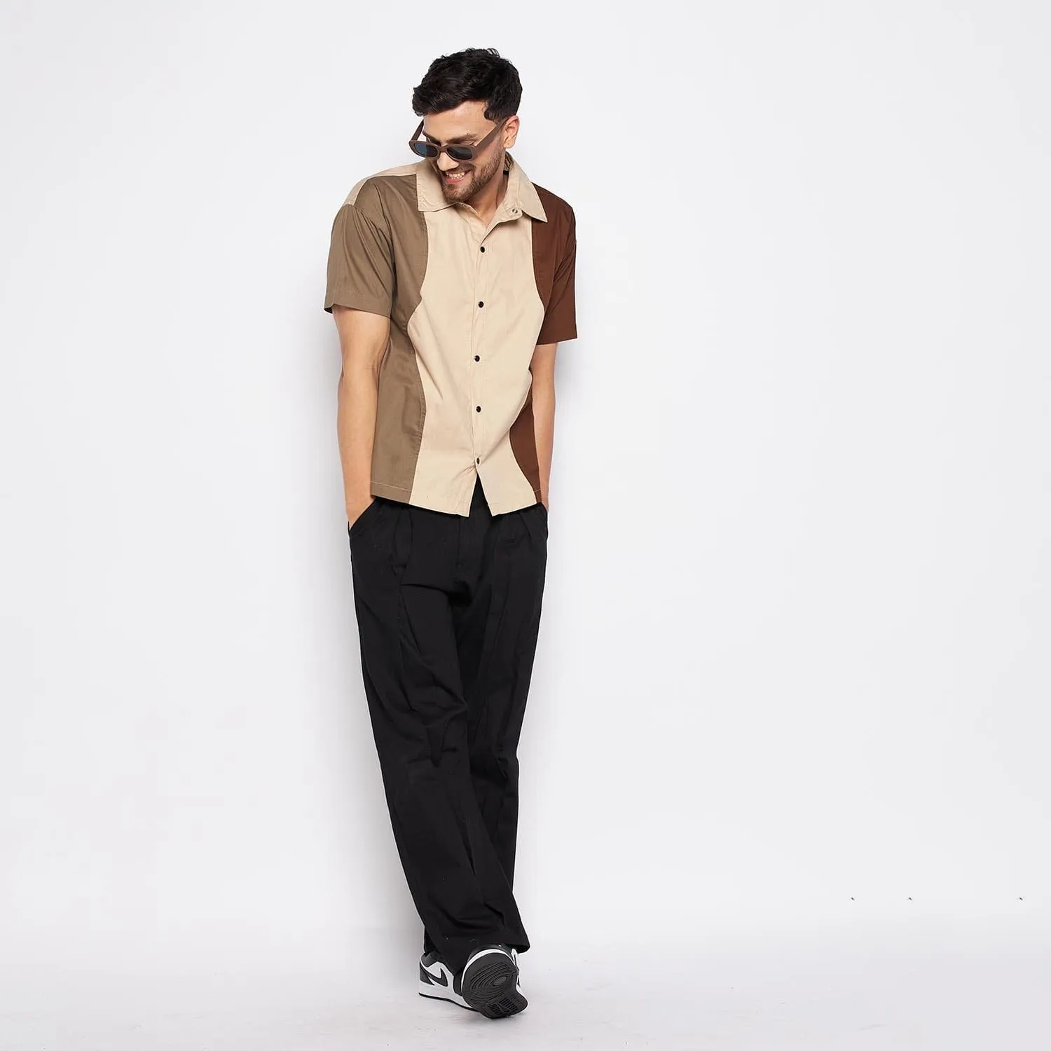 Beige Cut Sew Panel Shirt