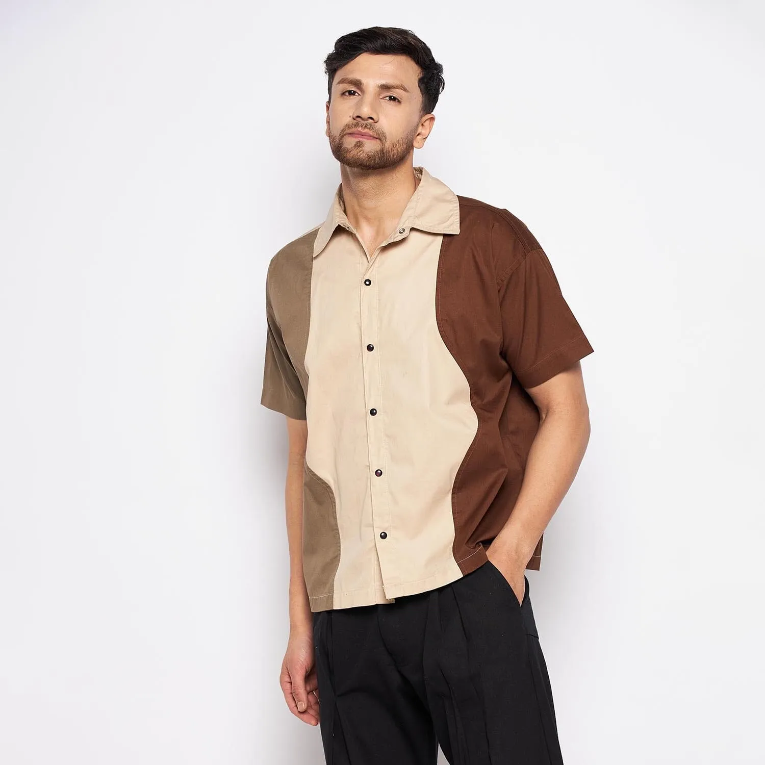 Beige Cut Sew Panel Shirt