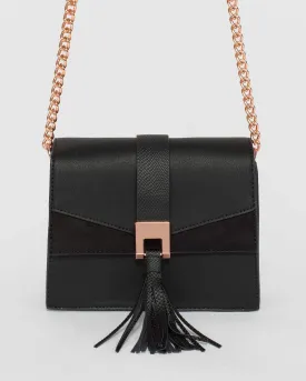 Black Ciara Tassel Crossbody Bag