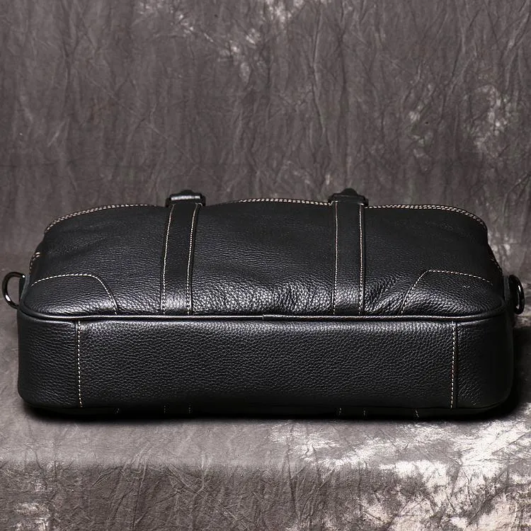 Black Leather Mens 15 inches Large Laptop Work Bag Handbag Briefcase Shoulder Bags Business Bags For Men