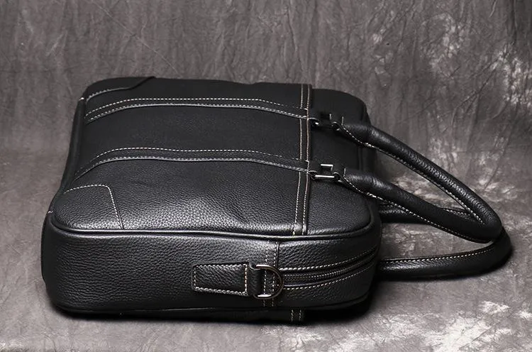 Black Leather Mens 15 inches Large Laptop Work Bag Handbag Briefcase Shoulder Bags Business Bags For Men