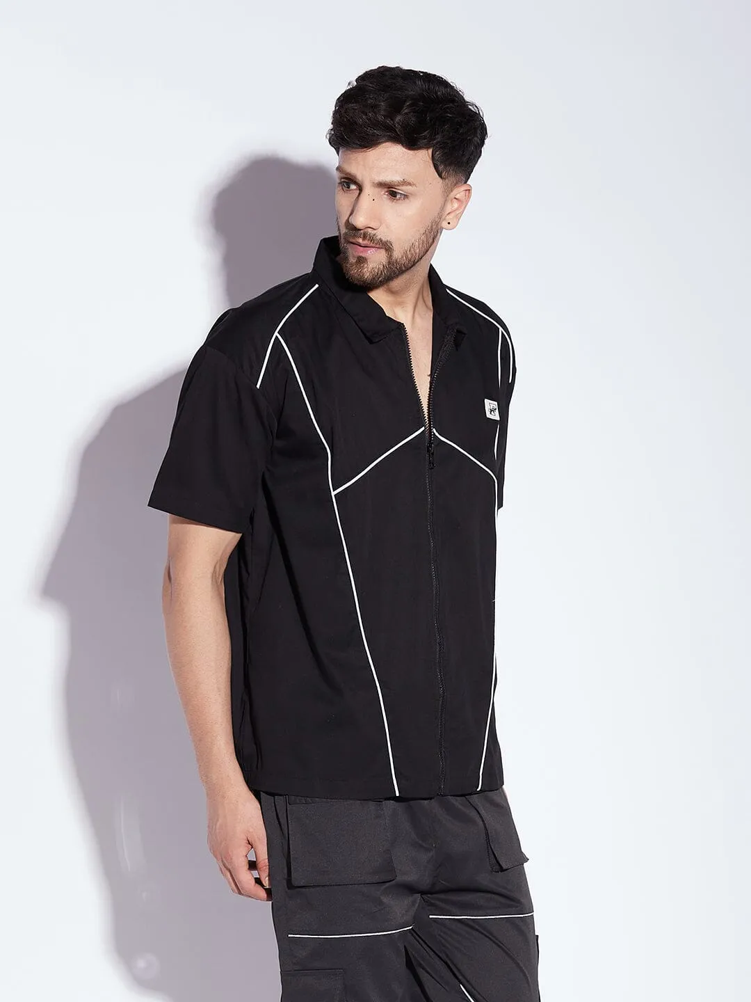 Black Reflective Piping Shirt