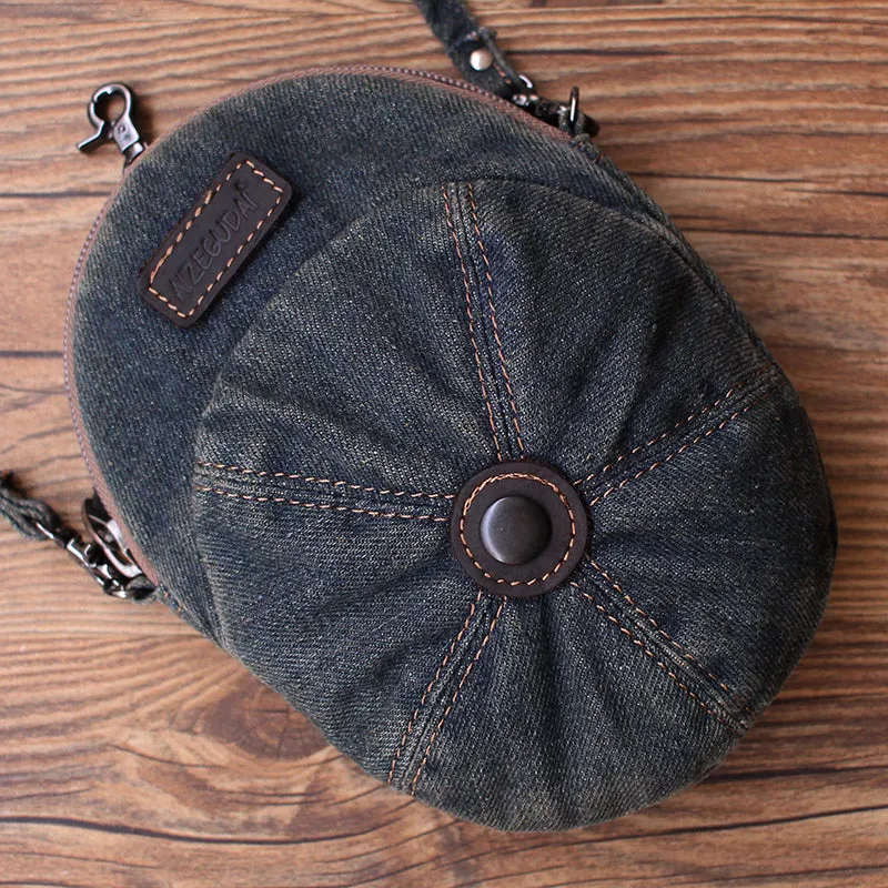 Black Unique Denim Cap Mini Shoulder Bags Belt Pouch Denim Cap Phone Crossbody Bag Women