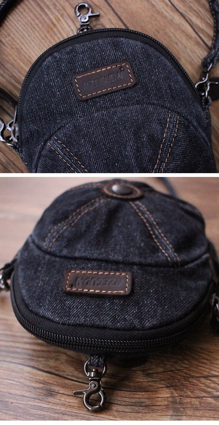 Black Unique Denim Cap Mini Shoulder Bags Belt Pouch Denim Cap Phone Crossbody Bag Women