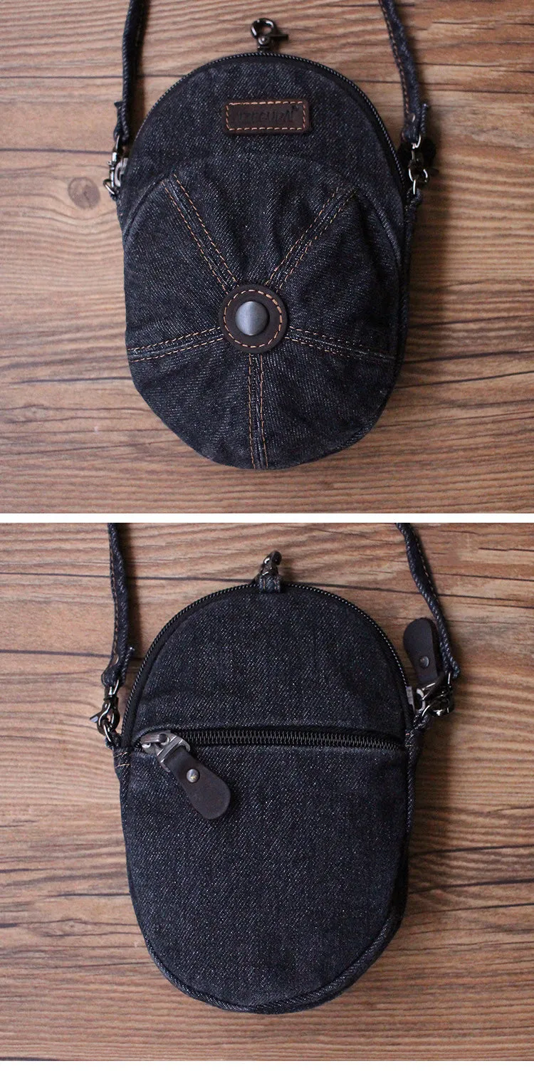 Black Unique Denim Cap Mini Shoulder Bags Belt Pouch Denim Cap Phone Crossbody Bag Women