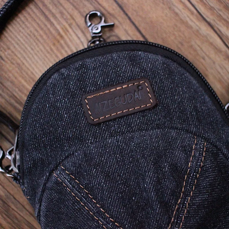 Black Unique Denim Cap Mini Shoulder Bags Belt Pouch Denim Cap Phone Crossbody Bag Women