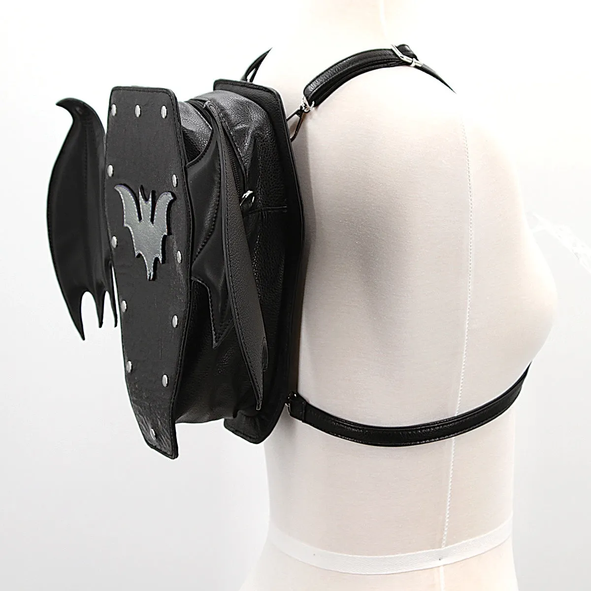 Black Vinyl Bat Coffin Backpack - Handbag