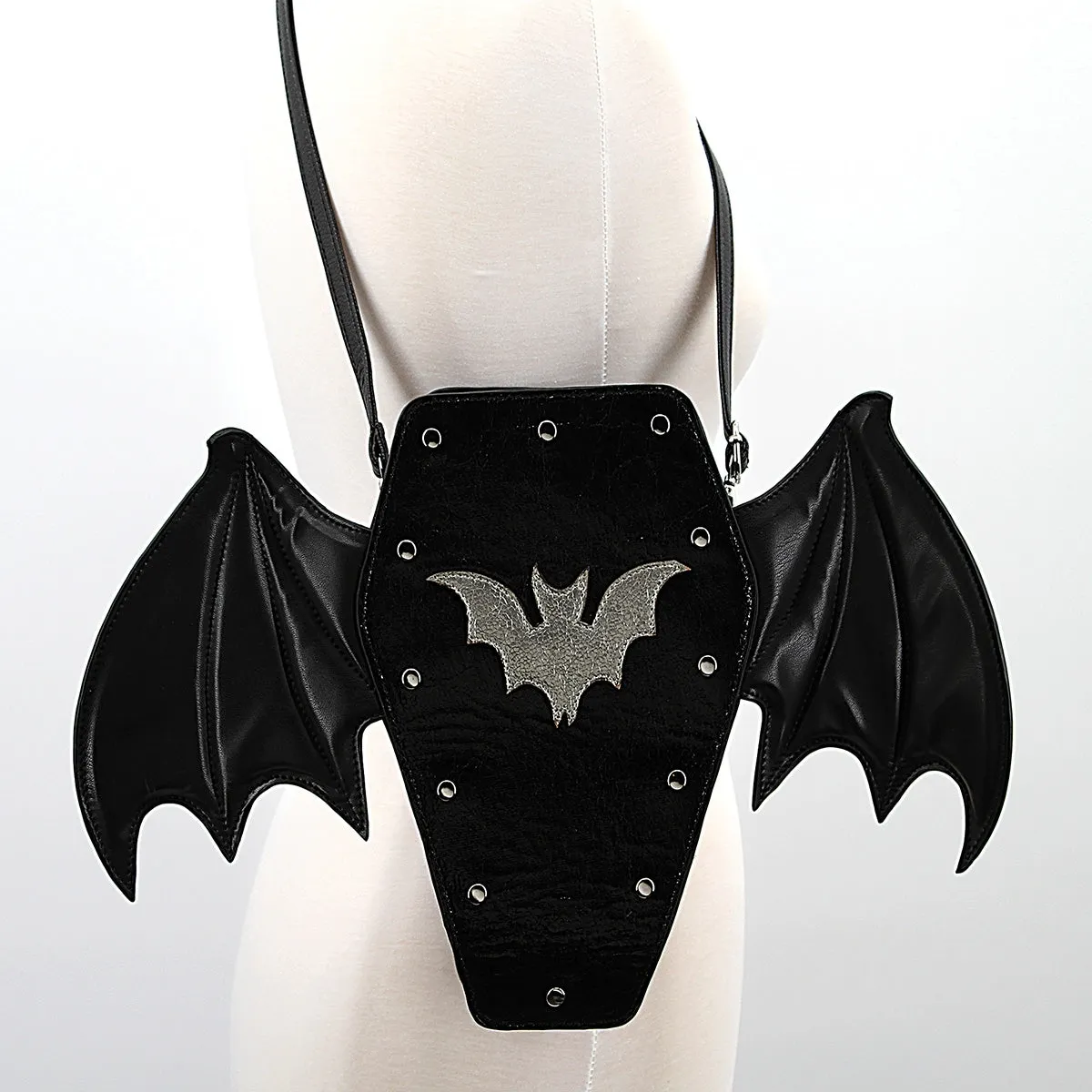 Black Vinyl Bat Coffin Backpack - Handbag