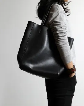 Black Womens Leather Vertical Tote Purse Womens Tote Shopper Shoulder Bag for Ladies