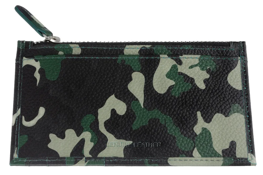 Card Holder with Zipper Camo Green