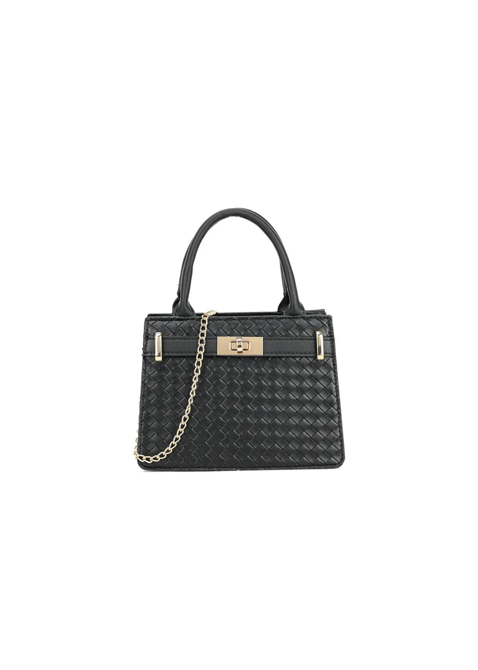 CLASSIC SMALL BAG WITH GOLD TWIST LOCK AND CROCO-EFFECT IN BLACKFAUX LEATHER