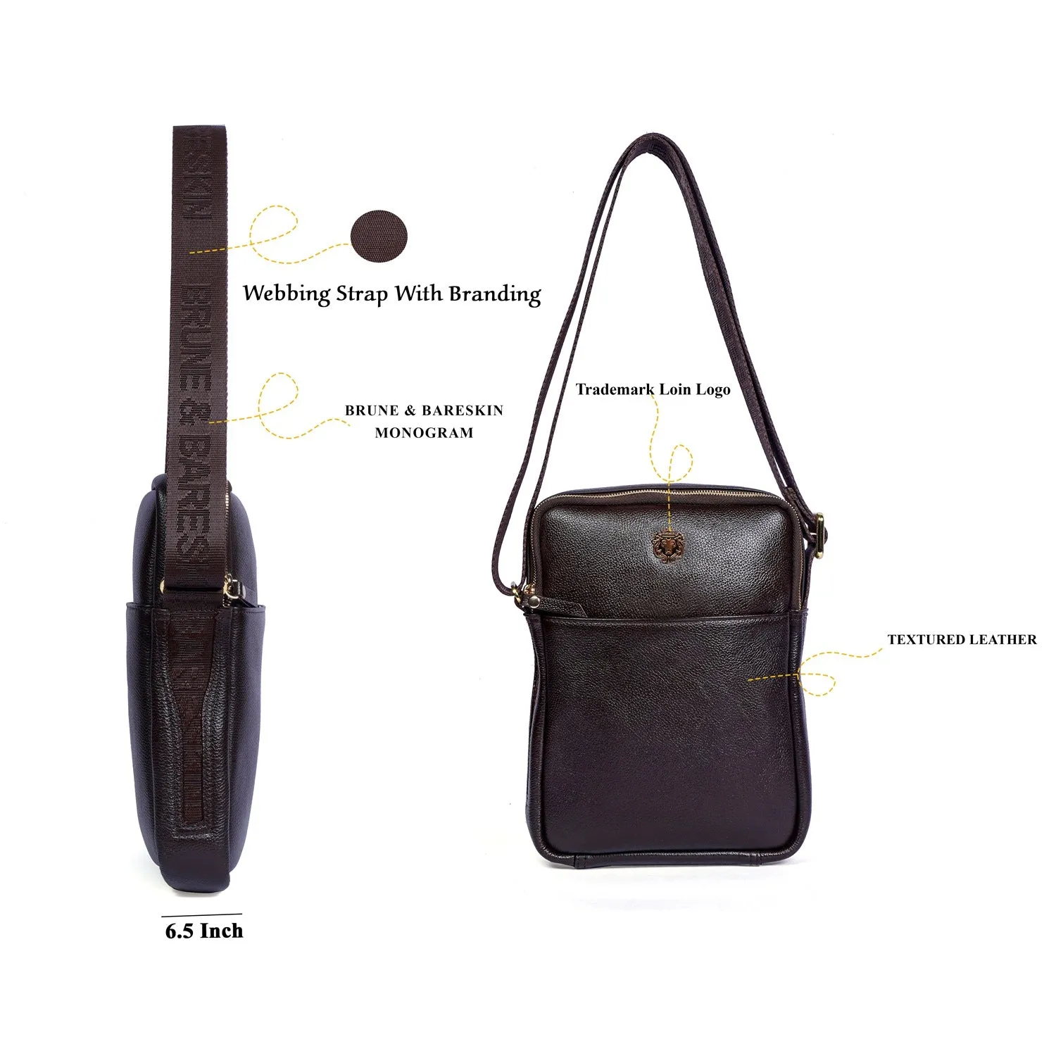 Cross-Body City Bag in Textured Dark Brown Leather