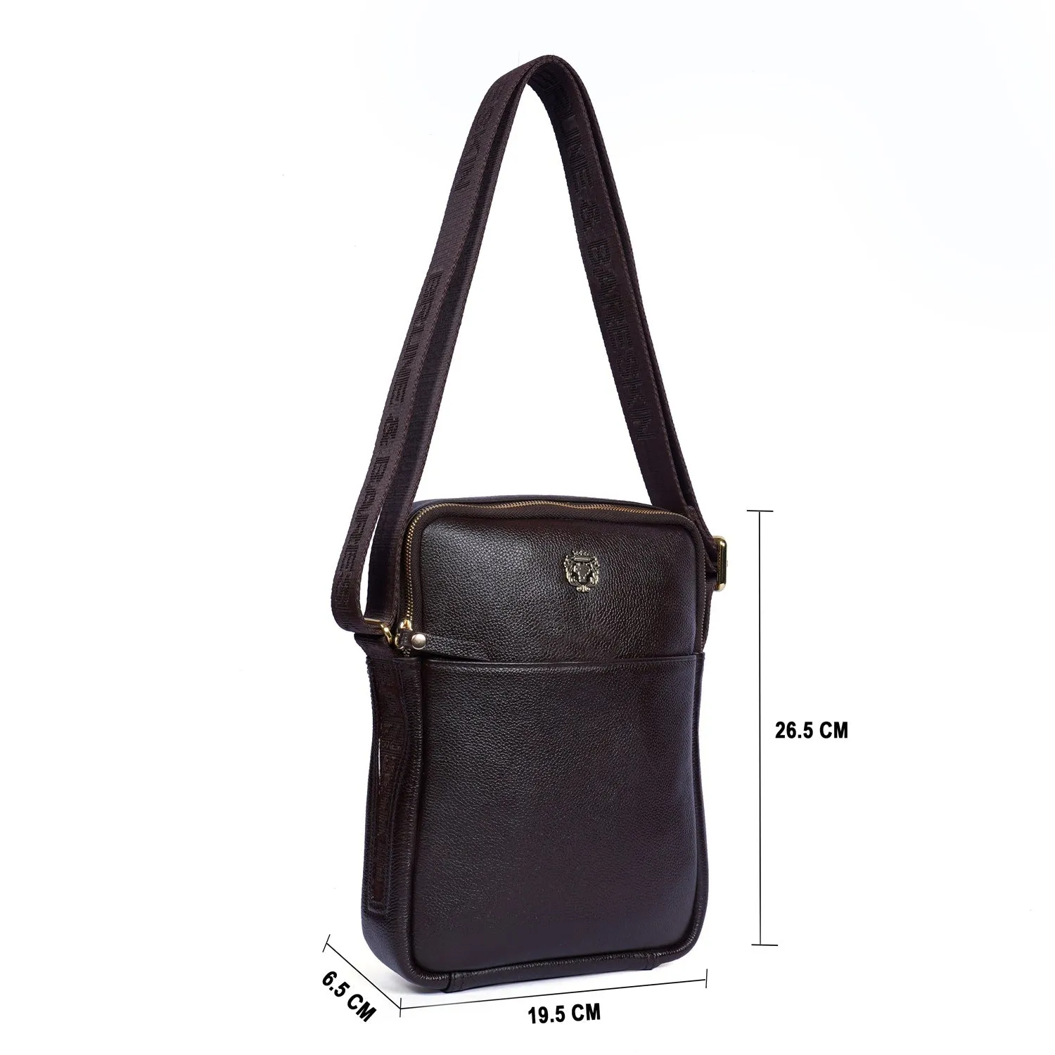 Cross-Body City Bag in Textured Dark Brown Leather