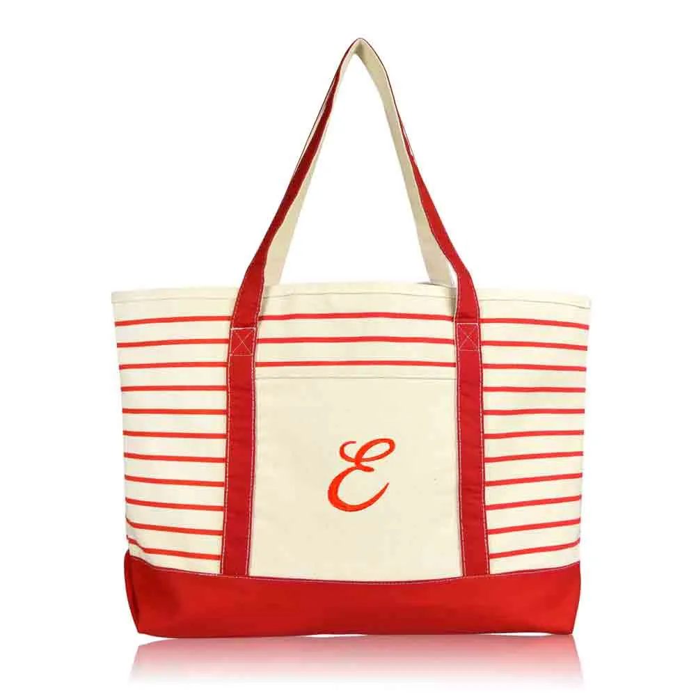 Dalix Striped E-Initial Tote Bag Womens Ballent Letter E