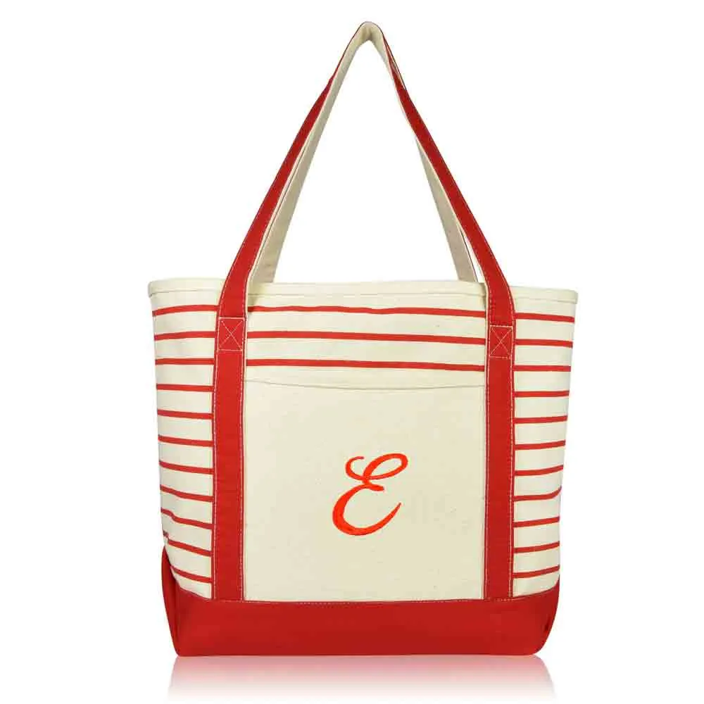 Dalix Striped E-Initial Tote Bag Womens Ballent Letter E