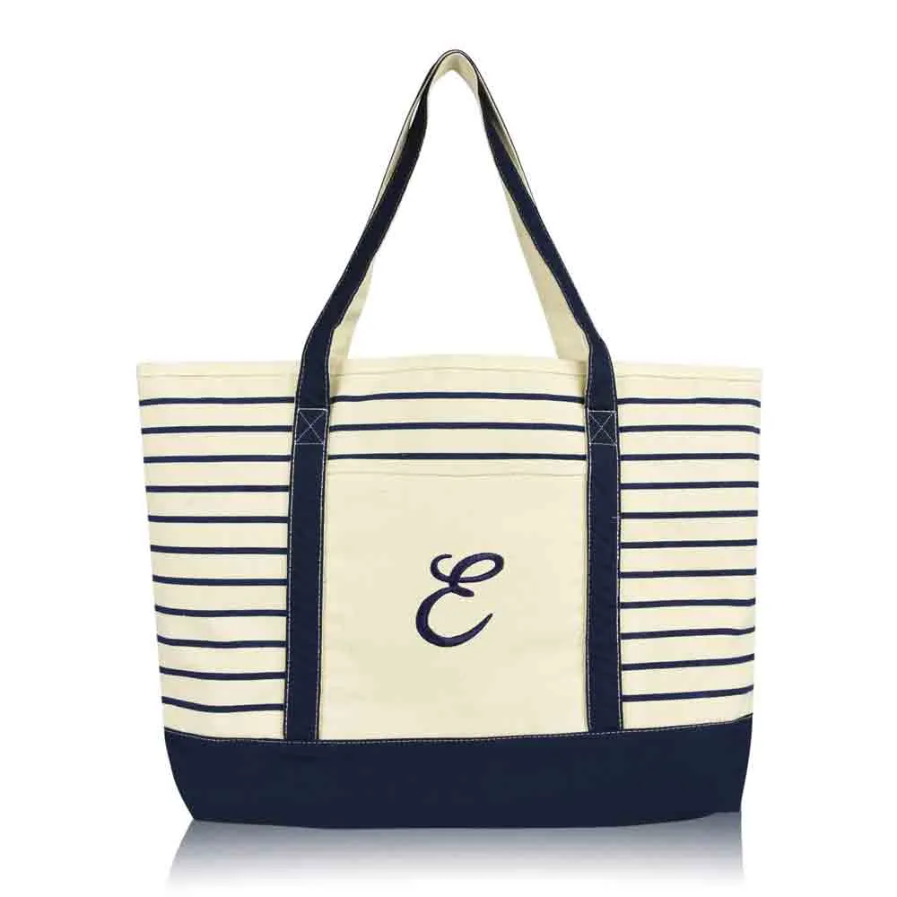 Dalix Striped E-Initial Tote Bag Womens Ballent Letter E