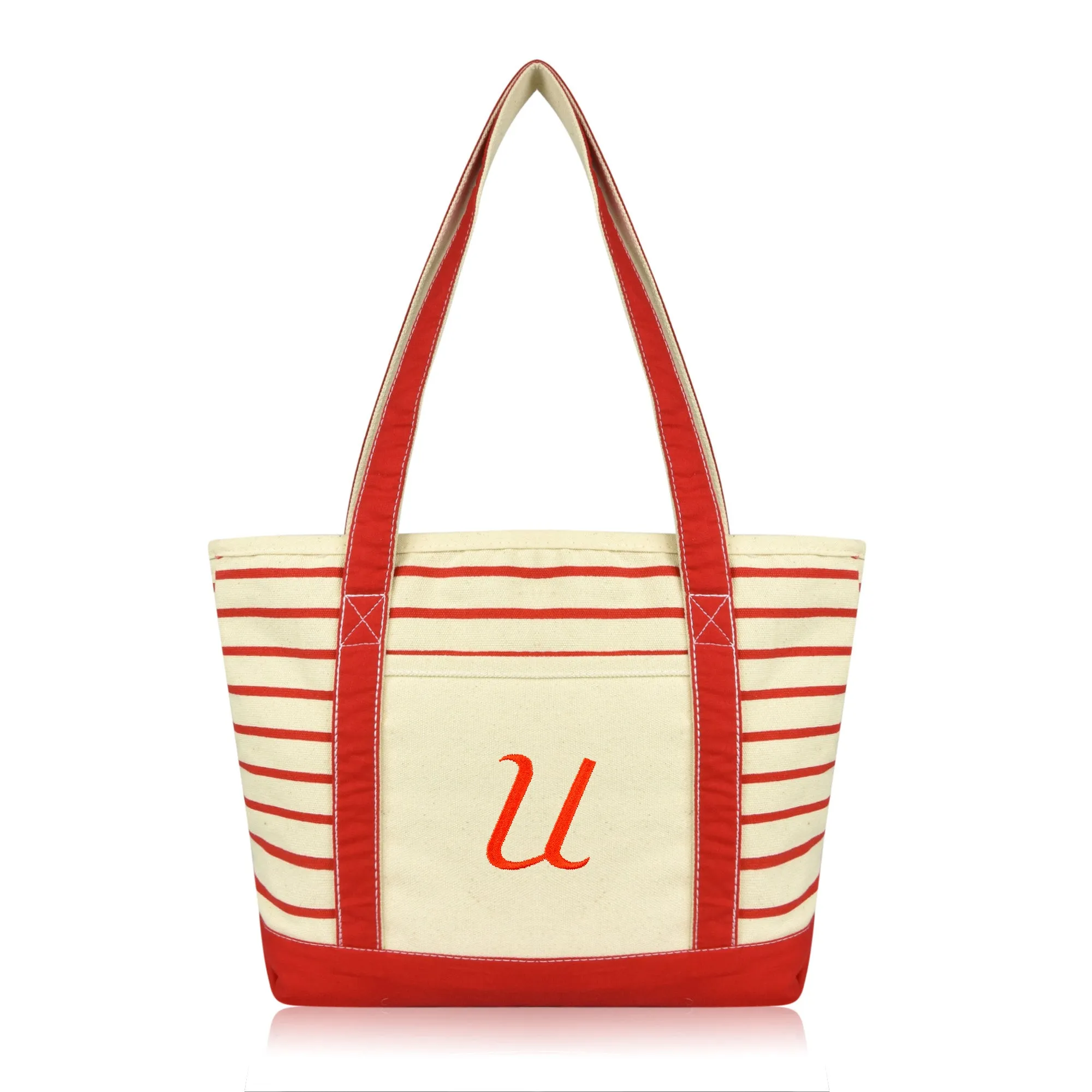 Dalix Striped U-Initial Tote Bag Womens Ballent Letter U