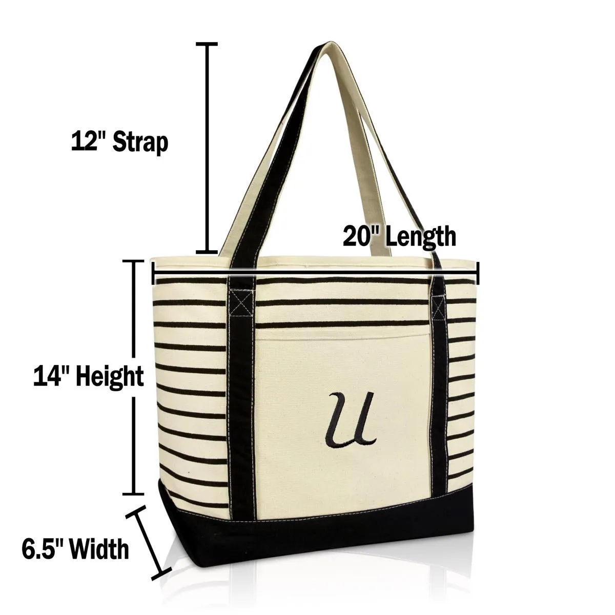 Dalix Striped U-Initial Tote Bag Womens Ballent Letter U