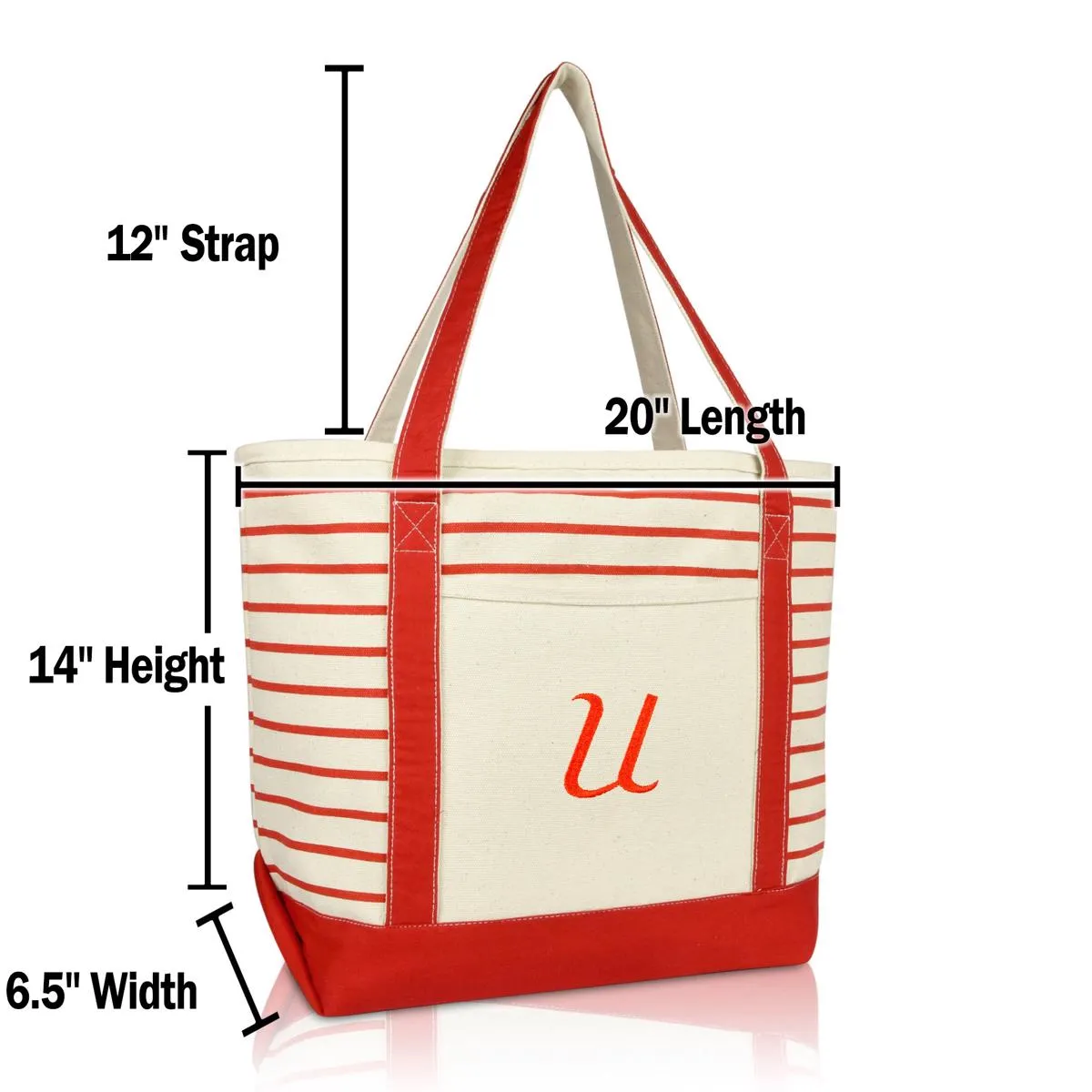 Dalix Striped U-Initial Tote Bag Womens Ballent Letter U