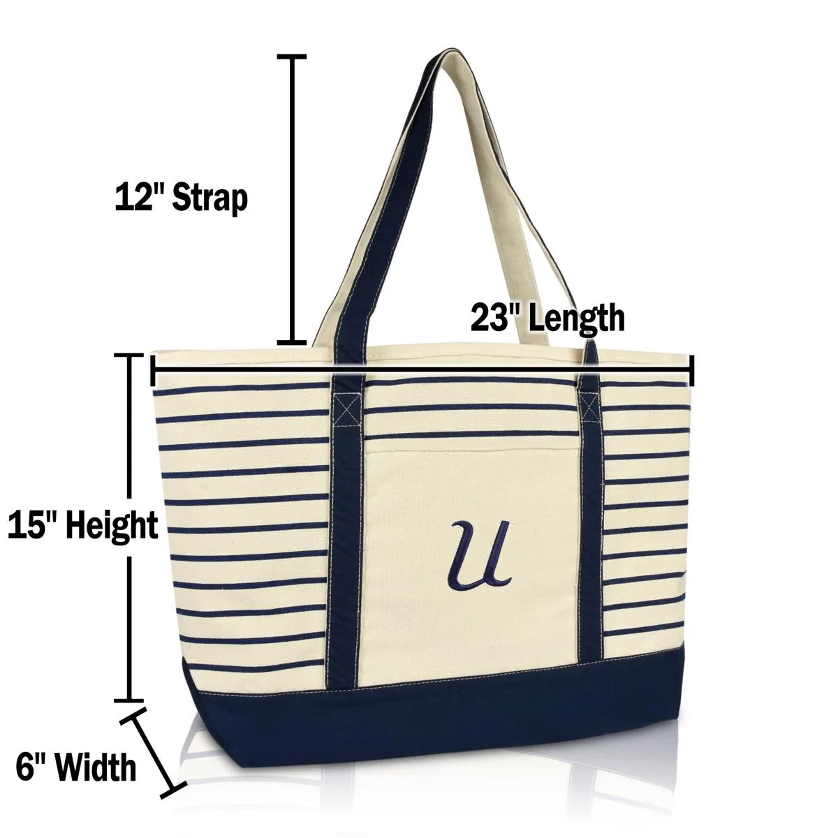 Dalix Striped U-Initial Tote Bag Womens Ballent Letter U