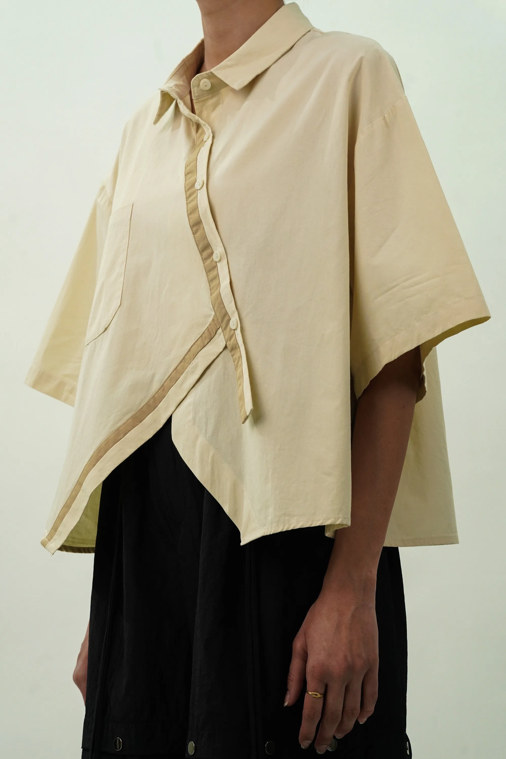 Diagonal Flap Cream Oversized Shirt