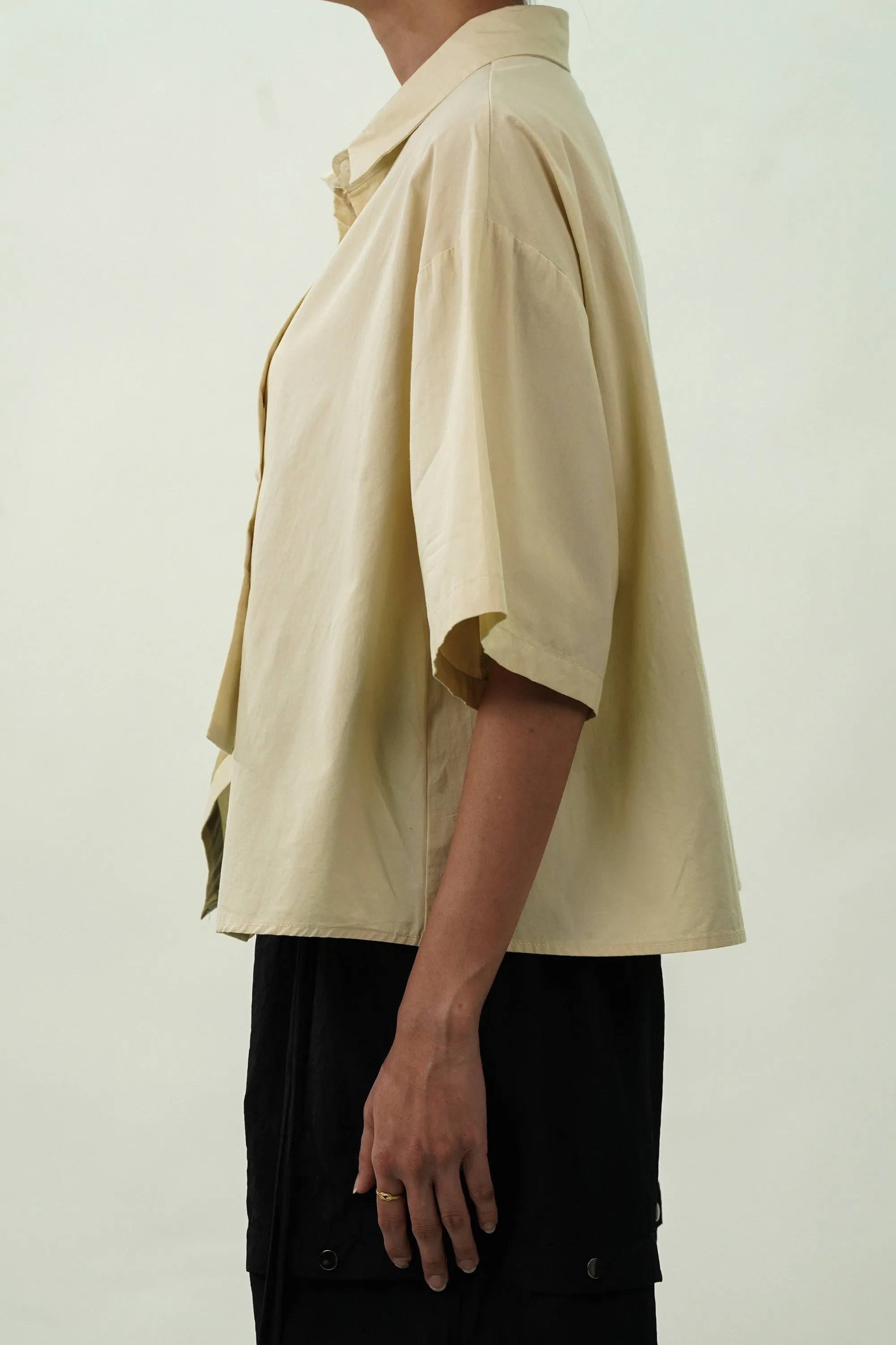 Diagonal Flap Cream Oversized Shirt