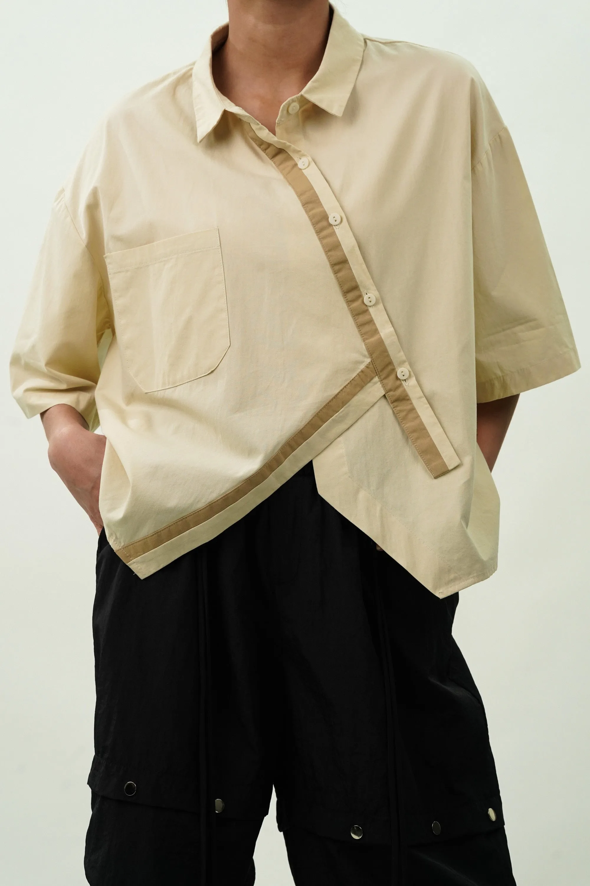 Diagonal Flap Cream Oversized Shirt