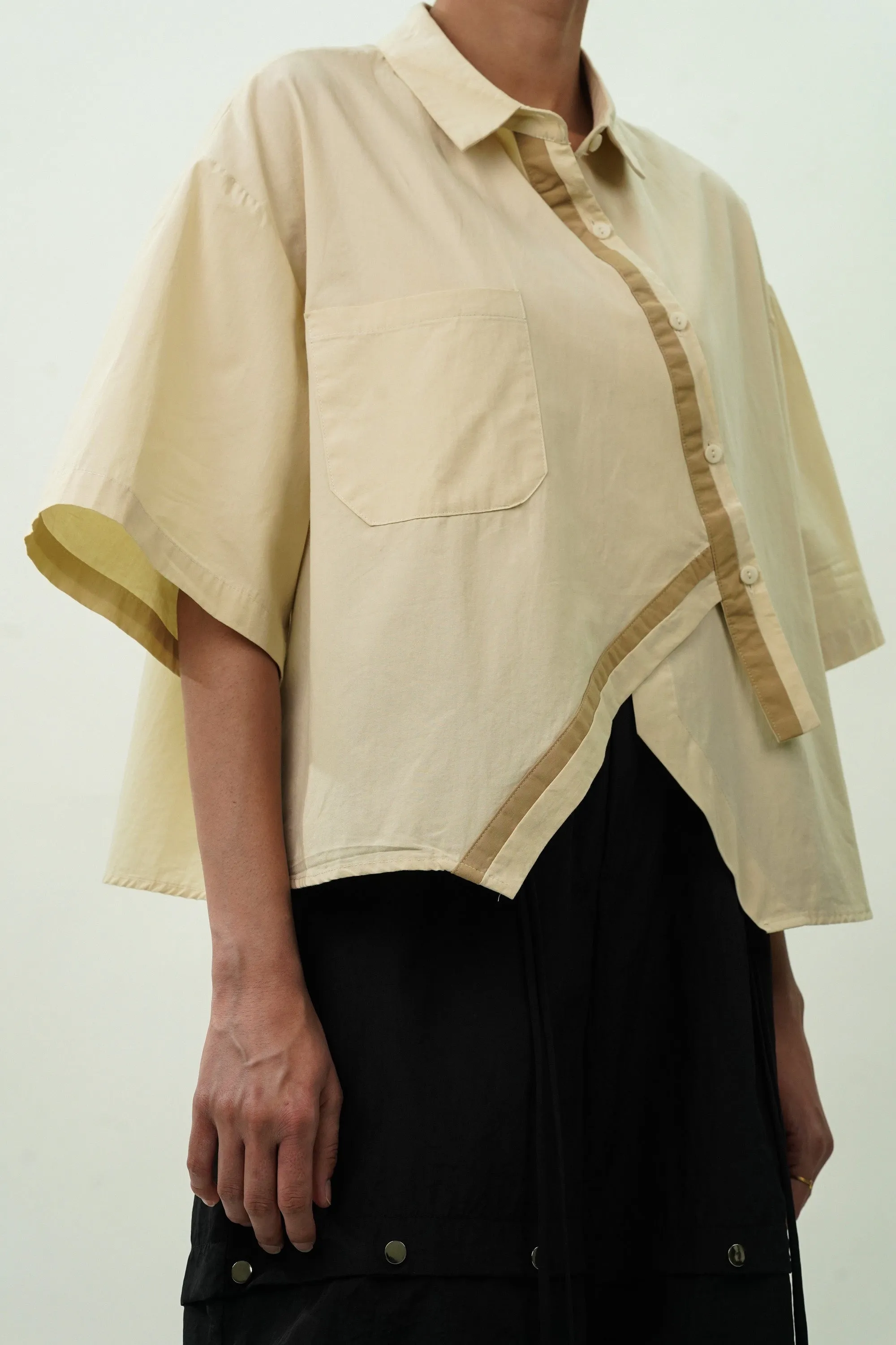 Diagonal Flap Cream Oversized Shirt