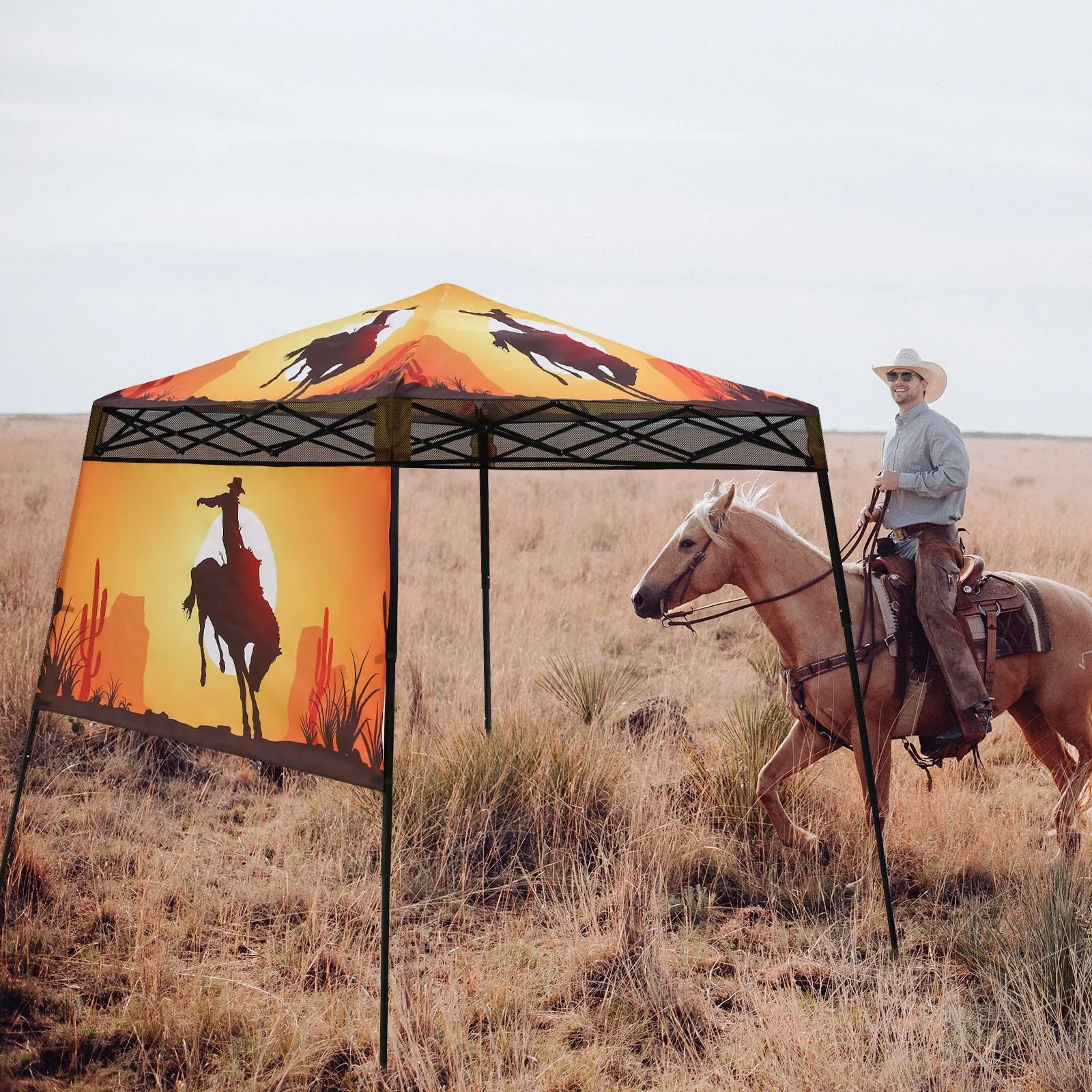 Eagle Peak SHADE GRAPHiX Day 8x8 Tripper Pop Up Canopy Tent with Digital Printed Cowboy