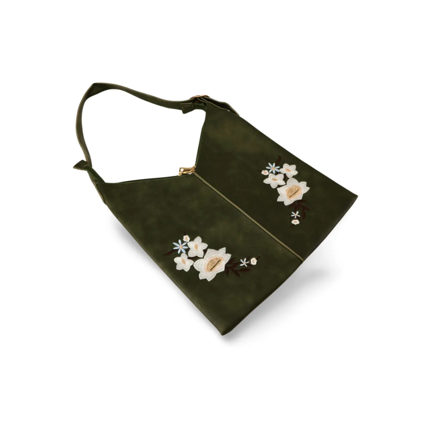 Flower Embroidery Pu Leather Handbag with Puff Ball Bag Charm!