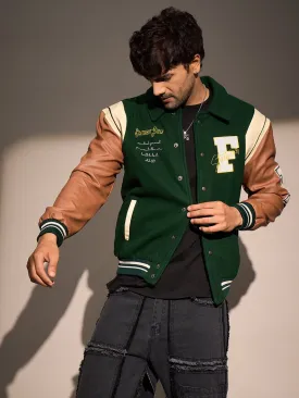 Green Statement Woollen Varsity Jacket