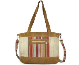 Mato Allo Canvas Tote Bag Baja Woven Pattern Suede Leather Brown