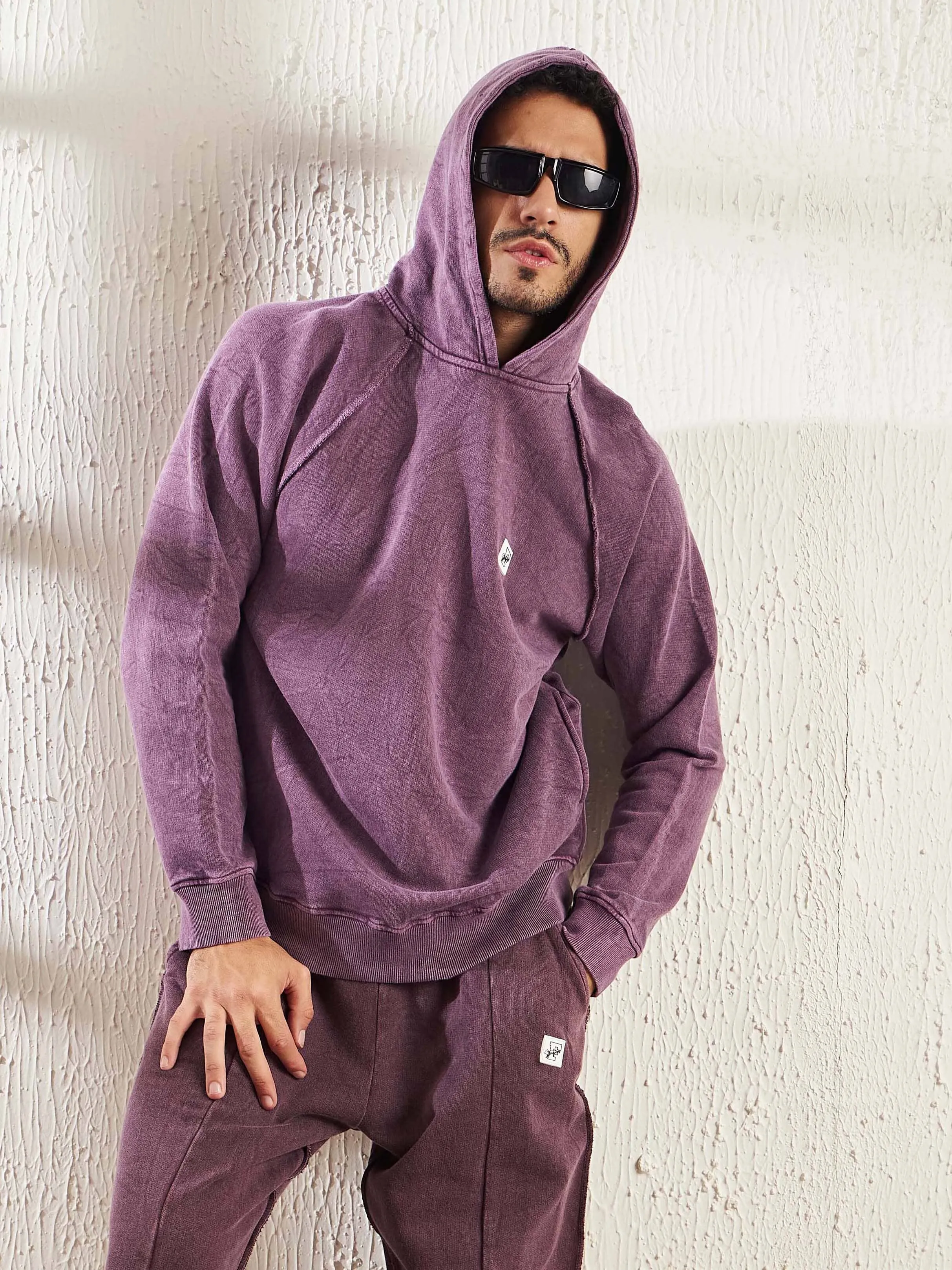 Mauve Dyed Raw Edge Raglan Hoodie