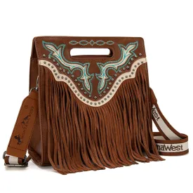 MW1281G-9360  Montana West Fringe Embroidered Concealed Carry Tote/Crossbody - Brown