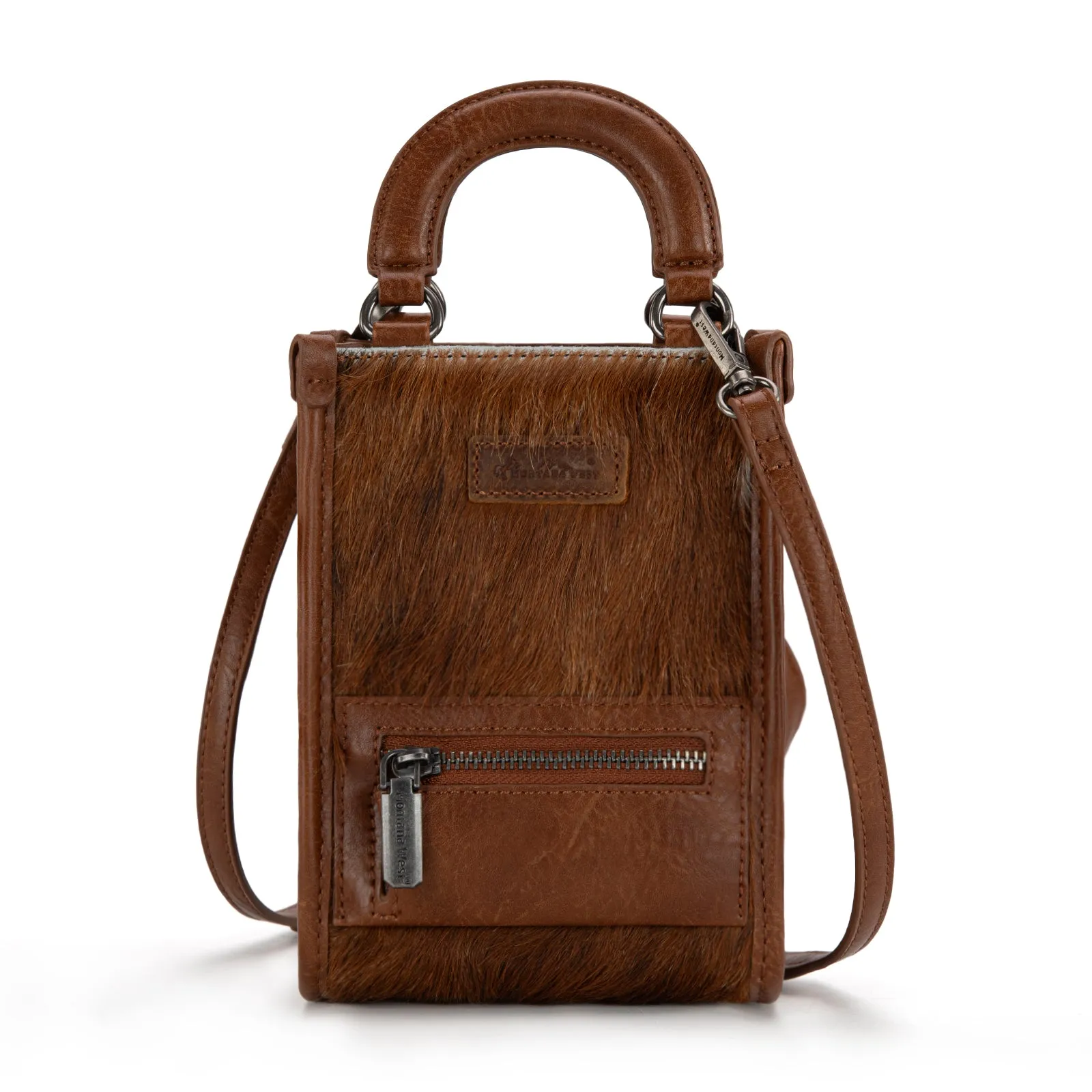 MW1311-1831  Montana West Hair-On Cowhide North South Mini Tote/Crossbody