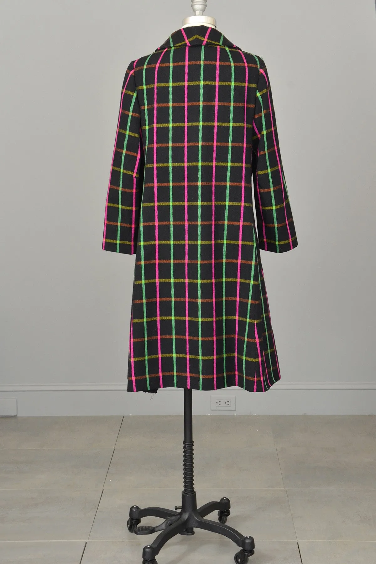 Neon Pink and Green Windowpane Mod Vintage Coat