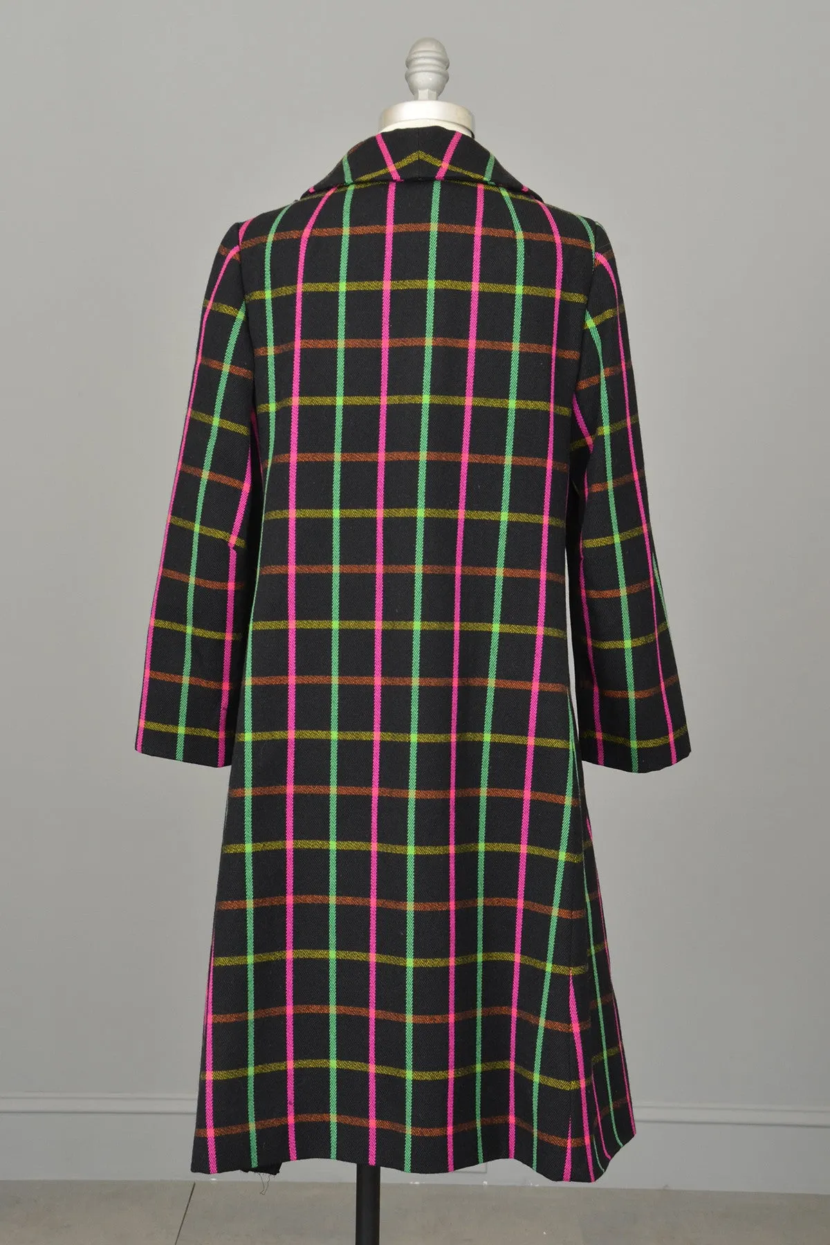 Neon Pink and Green Windowpane Mod Vintage Coat